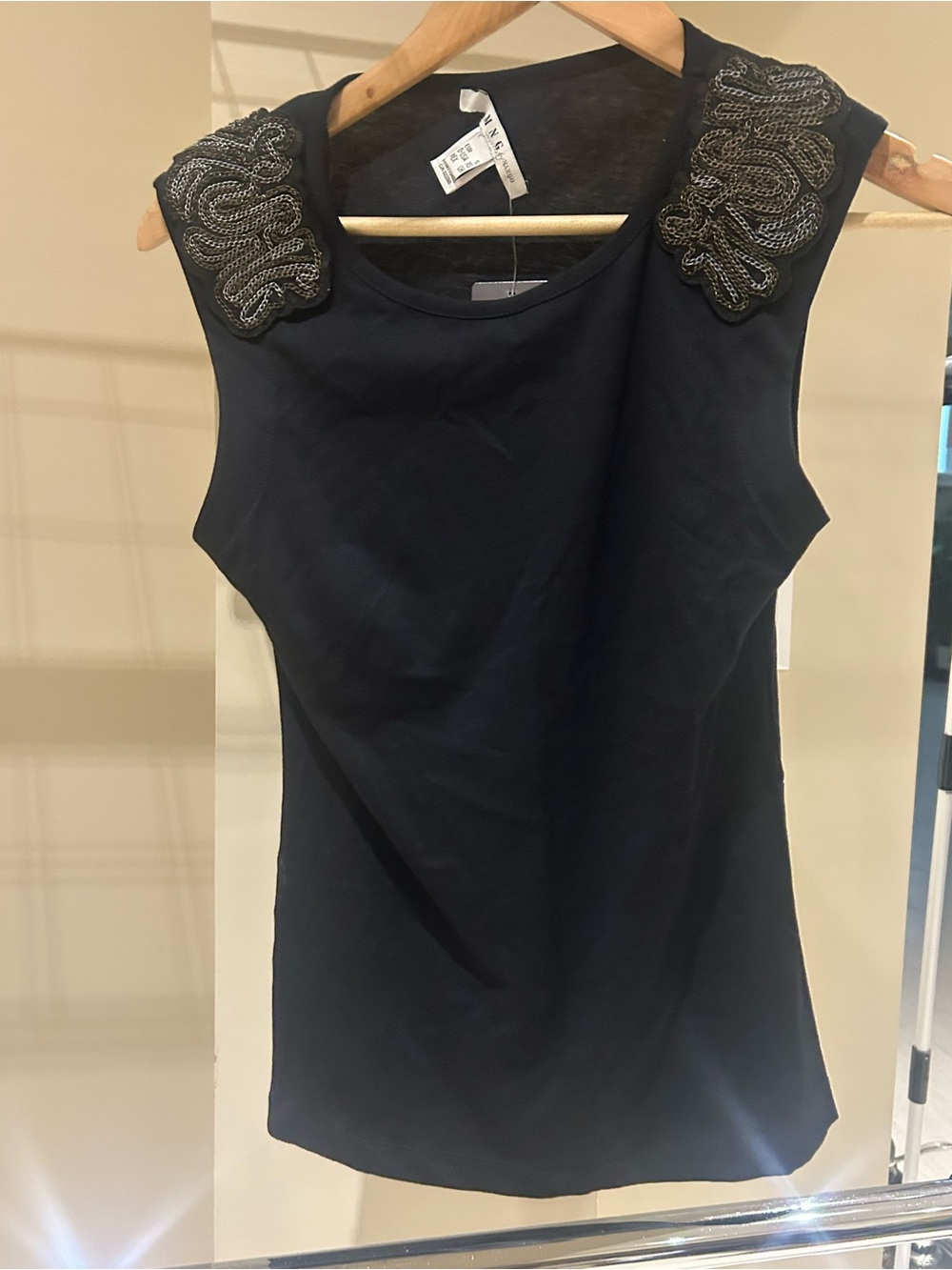Mango Black Sleeveless Camisole with Embellished Shoulders